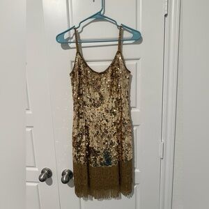 Vintage Sequin Beaded Flapper Dress Size Small